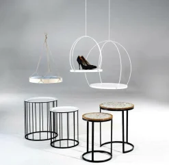 Beistelltisch Set Weiß Schwarz Rund Aus Metall