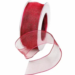 Chiffonband Mit Draht Bordeaux 25 Mm Breit, 20 M