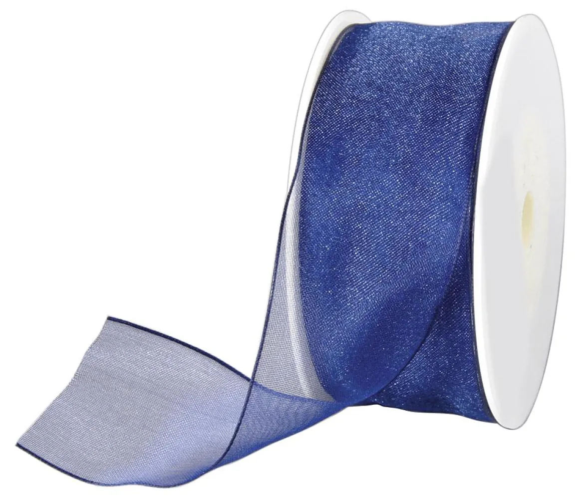 Chiffonband Mit Draht Dunkelblau 40 Mm Breit, 20 M