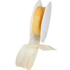 Chiffonband Mit Draht Gold 25 Mm Breit, 20 M