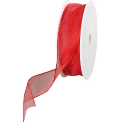 Chiffonband Mit Draht Rot 25 Mm Breit, 20 M