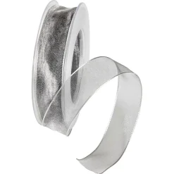 Chiffonband Mit Draht Silber 25 Mm Breit, 20 M