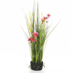 Deko-Gras Mit Stiefmütterchen 48 Cm Rosa