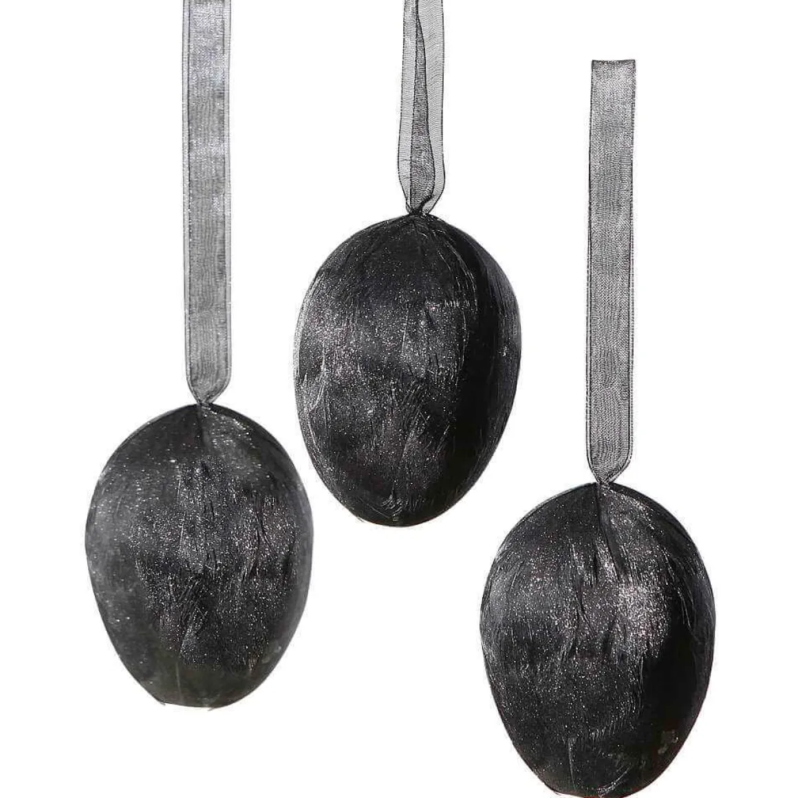 Deko-Hänger Feder-Ei Schwarz, 8 Cm Lang, 3 Stück