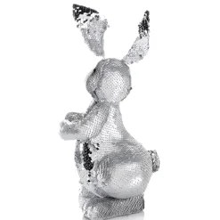 Deko-Oster-Hase Mit Wendepailletten Silber, 35 Cm