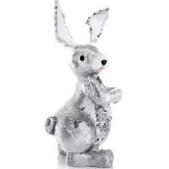 Deko-Oster-Hase Mit Wendepailletten Silber, 35 Cm