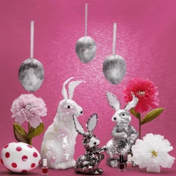 Deko-Oster-Hase Mit Wendepailletten Silber, 35 Cm