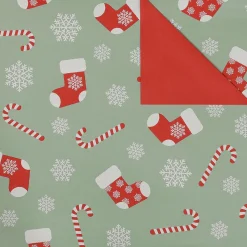 Doppelseitiges Geschenkpapier Zuckerstangen Und Socken, Mint / Rot