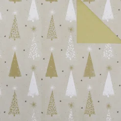 Doppelseitiges Geschenkpapier Weihnachtsbäume Gold / Creme