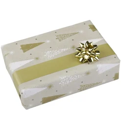 Doppelseitiges Geschenkpapier Weihnachtsbäume Gold / Creme