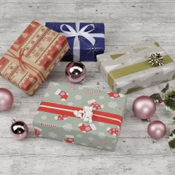 Doppelseitiges Geschenkpapier Weihnachtsbäume Gold / Creme