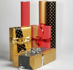 Doppelseitiges Weihnachts-Geschenkpapier In Schwarz & Gold Mit Sternen & Punkten – 50 M Geschenkpapier-Rolle