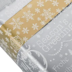 Doppelseitiges Weihnachts-Geschenkpapier In Gold & Silber Mit Weihnachtssymbolen – 50 M Geschenkpapier-Rolle