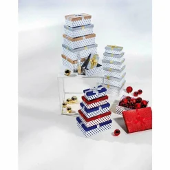 Geschenkboxen-Set Weiß/rot/blau, 6tlg.