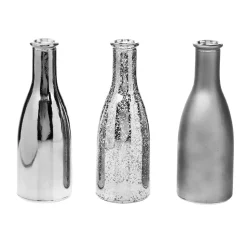 Glas Vasen-Flaschen-Set 3 Stück Silber 6,5 X 19 Cm