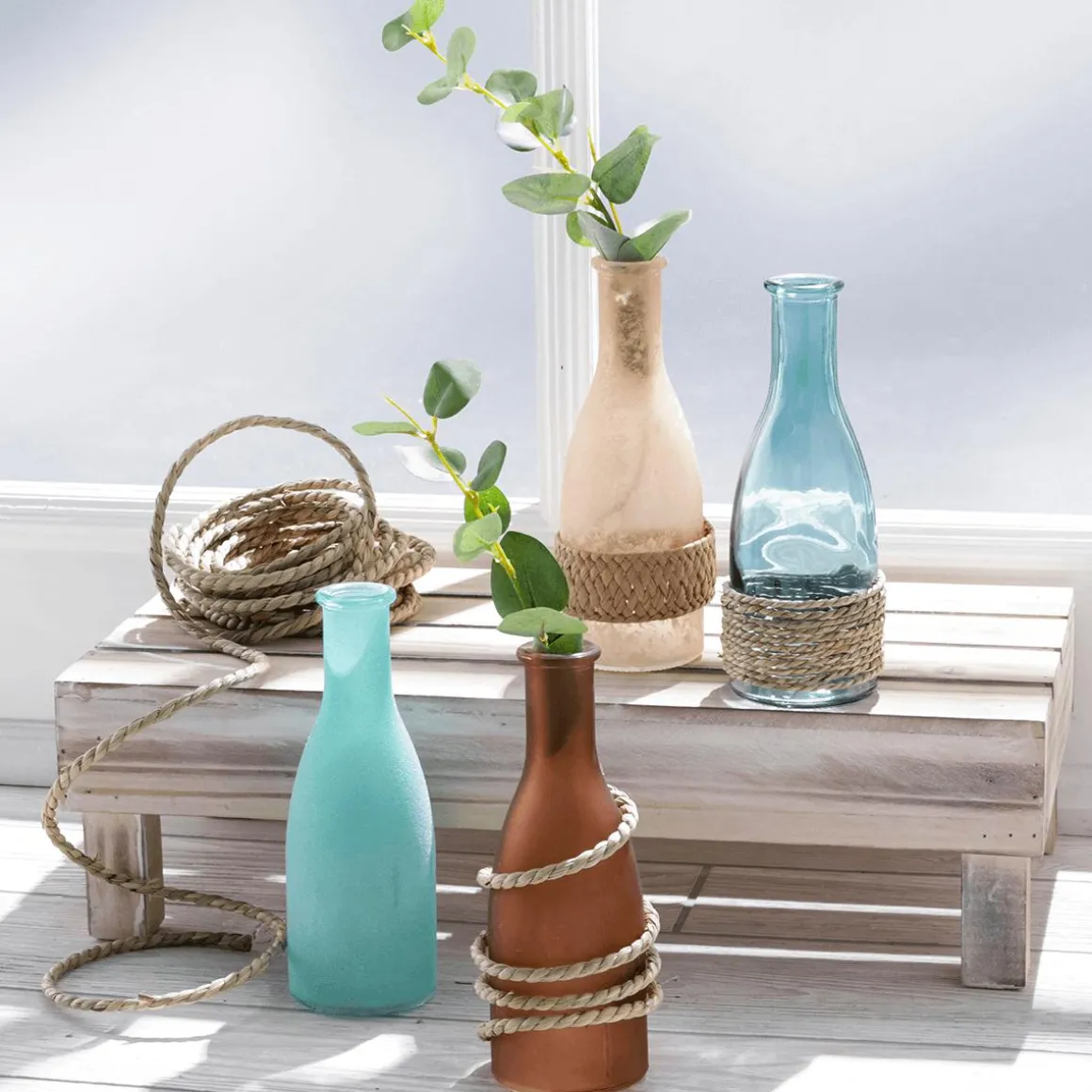 Glasvasen-Set 18 Cm Hoch, 4tlg., Türkis/sand