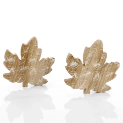 Holz Deko Ahornblätter Set 2 Stk. Braun 15 X 15 X 2 Cm