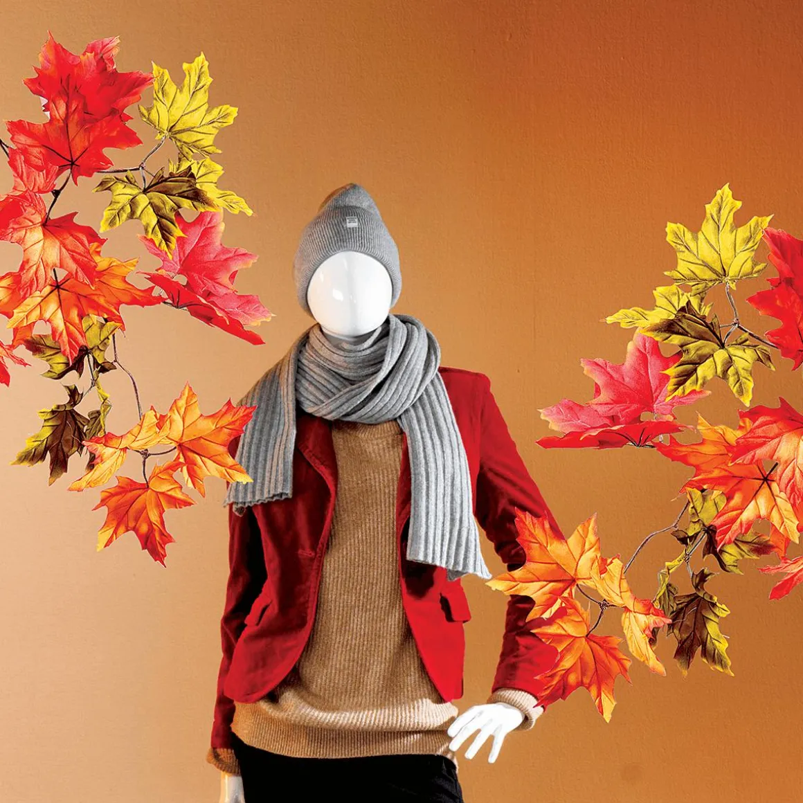 Künstlicher Ahornzweig Rot-grün, 80 Cm