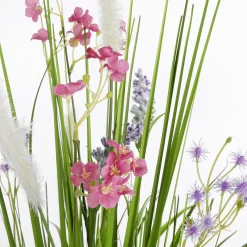 Künstliches Dekogras Mit Rosa Blüten 65 Cm