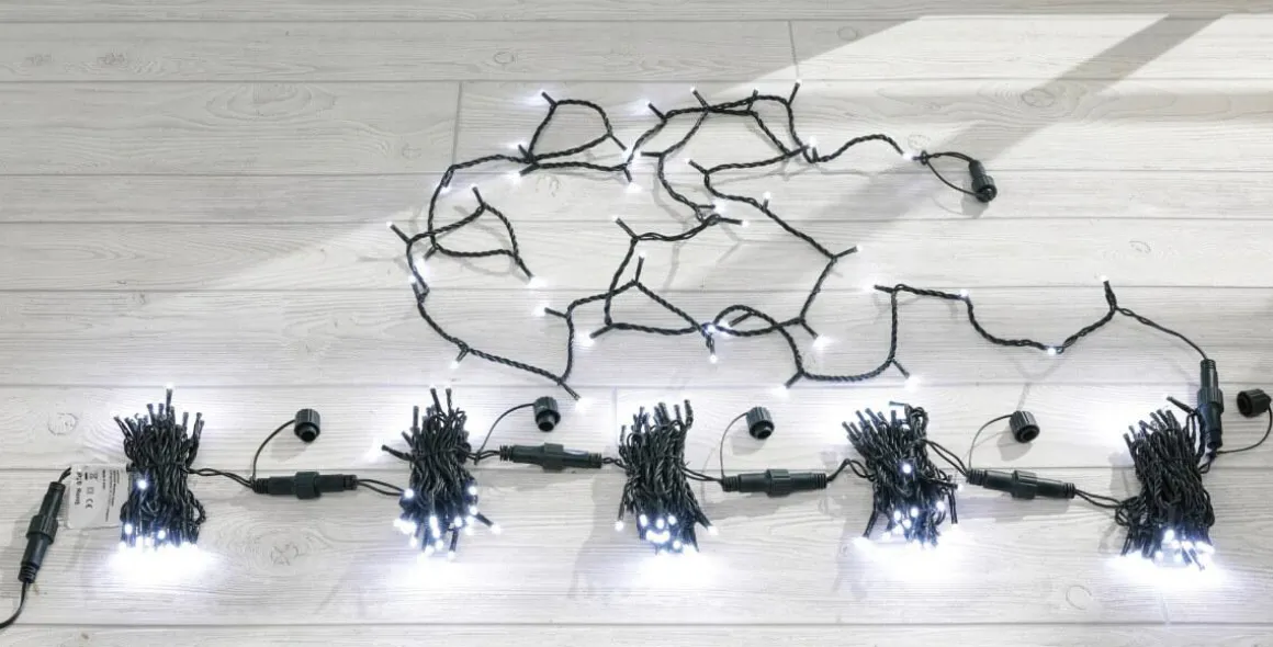 LED Kupplungslichterkette Für Innen, 24 M Ohne Zuleitung, Grün, Kaltweiß