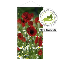 Lichtechter Naturfaser-Stoffbanner "Roter Mohn" Aus Baumwolle 100 X 200 Cm