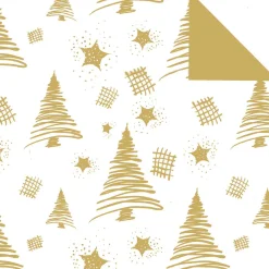 Nachhaltiges, Doppelseitiges Weihnachts-Geschenkpapier Mit Tannenbäumen & Sternen In Gold – 50 M Geschenkpapier-Rolle