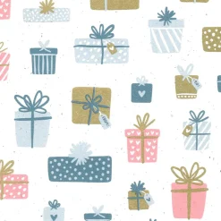 Nachhaltiges Kraftpapier Aus Zuckerrüben Mit Rosa, Blauen & Goldenen Geschenken – 50 M Geschenkpapier-Rolle