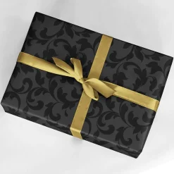Nachhaltiges, Schwarzes Geschenkpapier Mit Glänzendem Rankenmuster – 50 M Geschenkpapier-Rolle