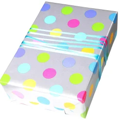 Nachhaltiges, Silbernes Geschenkpapier Mit Bunten Punkten – 50 M Geschenkpapier-Rolle