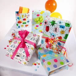 Nachhaltiges, Silbernes Geschenkpapier Mit Bunten Punkten – 50 M Geschenkpapier-Rolle