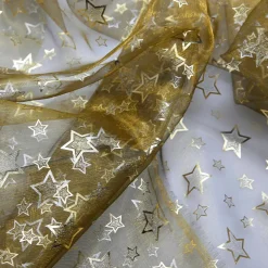 Organza-Stoff "Sternchen" Gold 145 Cm Breit