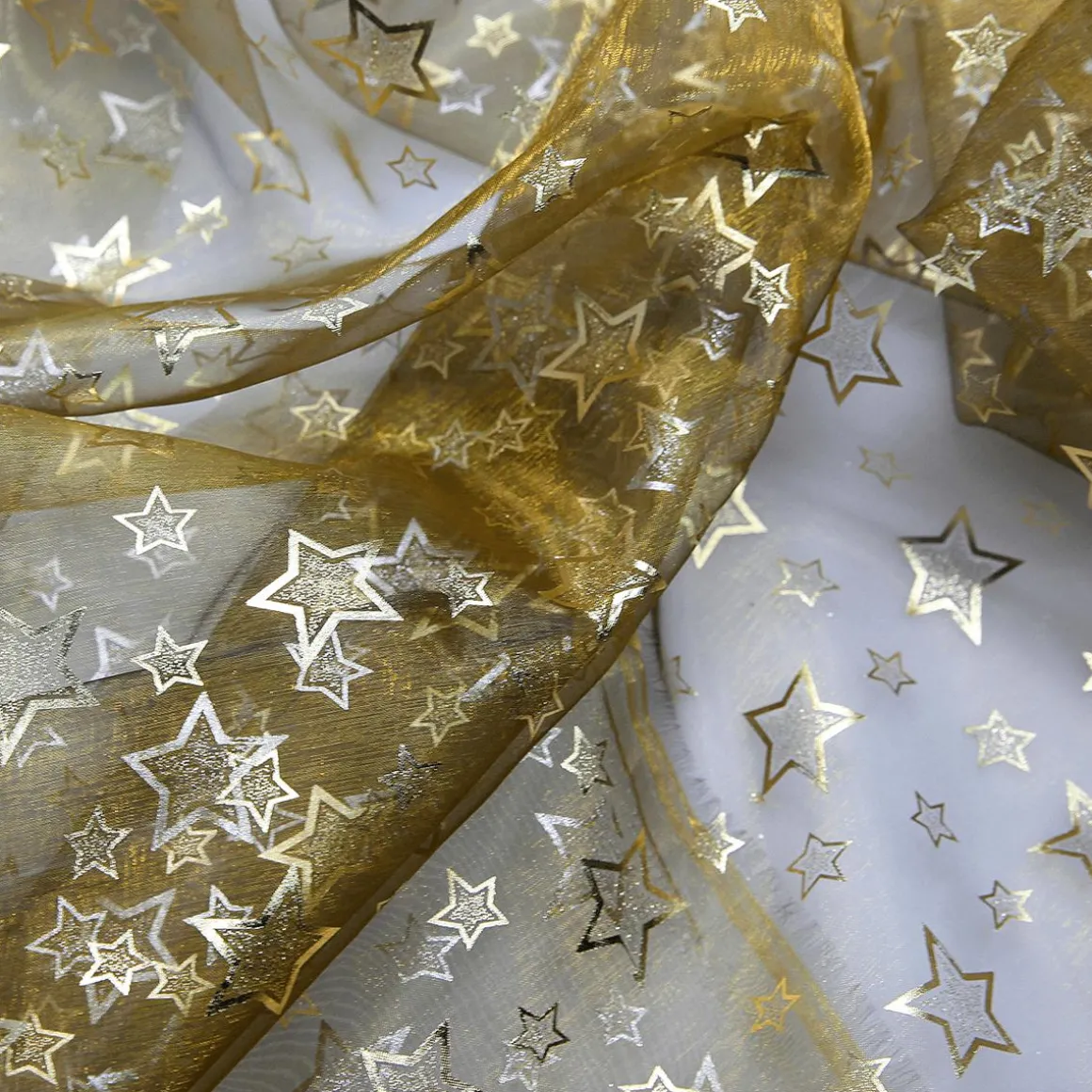 Organza-Stoff "Sternchen" Gold 145 Cm Breit