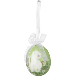 Ostereier-Set Zum Aufhängen Aus Schaumstoff, Gelb Mit Hasenmuster Und Schleife 8tlg.