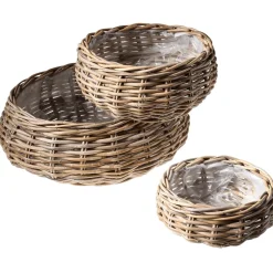 Rattan-Pflanzkorb-Set Rund, 3-teilig, Ø25cm X 12cm, Ø36cm X 14cm, Ø45cm X 22cm