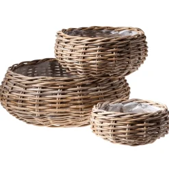 Rattan-Pflanzkorb-Set Rund, 3-teilig, Ø25cm X 12cm, Ø36cm X 14cm, Ø45cm X 22cm