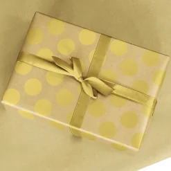 Recyceltes Kraftpapier Mit Goldenen Punkten – 50 M Geschenkpapier-Rolle
