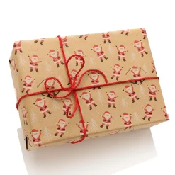 Recyceltes Kraftpapier Mit Weihnachtsmännern & Weißen Tannen – 50 M Geschenkpapier-Rolle