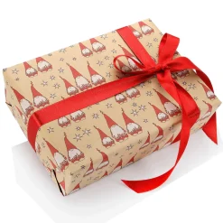 Recyceltes Kraftpapier Mit Roten Wichteln & Weißen Sternen – 50 M Geschenkpapier-Rolle