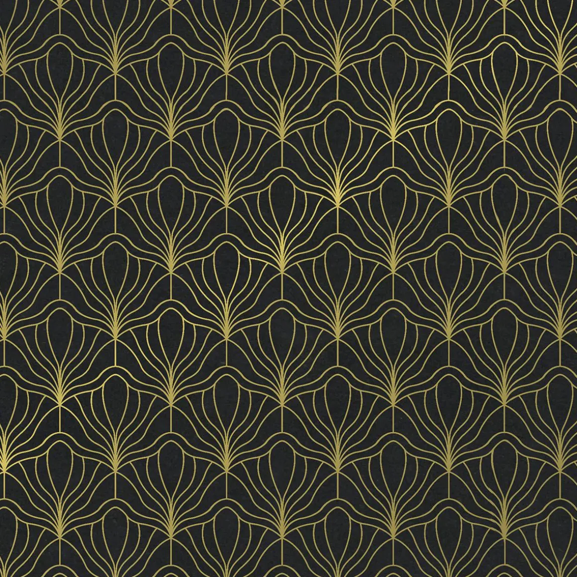 Recyceltes, Schwarzes Kraftpapier Mit Goldenem Fächermotiv – 50 M Geschenkpapier-Rolle