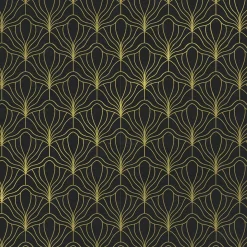 Recyceltes, Schwarzes Kraftpapier Mit Goldenem Fächermotiv – 50 M Geschenkpapier-Rolle