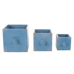 Rustikale Holz-Schubladen 3 Stück Blau 9 X 12 X 15 Cm