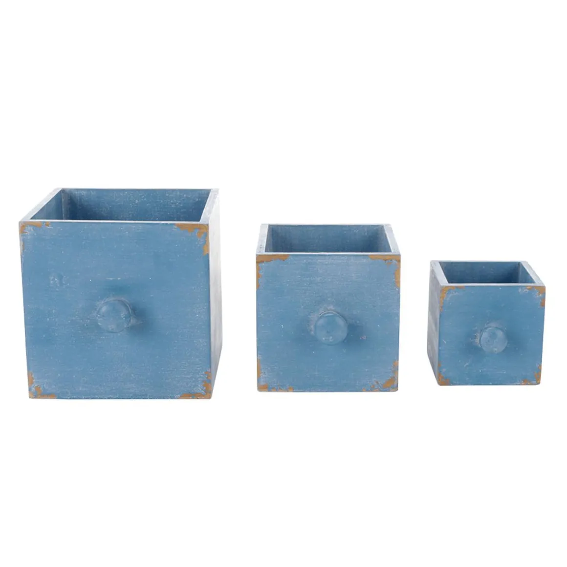 Rustikale Holz-Schubladen 3 Stück Blau 9 X 12 X 15 Cm