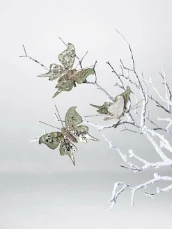 Schmetterling Mit Clip, 13 Cm, 3 Stück, Salbeigrün