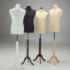 Schneiderpuppe Männlich Ecru Auf Hell Eiche-Dreibeinständer 148 - 178 Cm Hoch