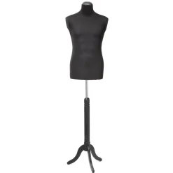 Schneiderpuppe Männlich Schwarz Auf Schwarzem Dreibeinständer 148 - 178 Cm Hoch