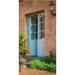 Schwer Entflammbarer Stoffbanner "hellblaue, Mediterrane Tür" Aus Fahnenstoff 100 X 200 Cm