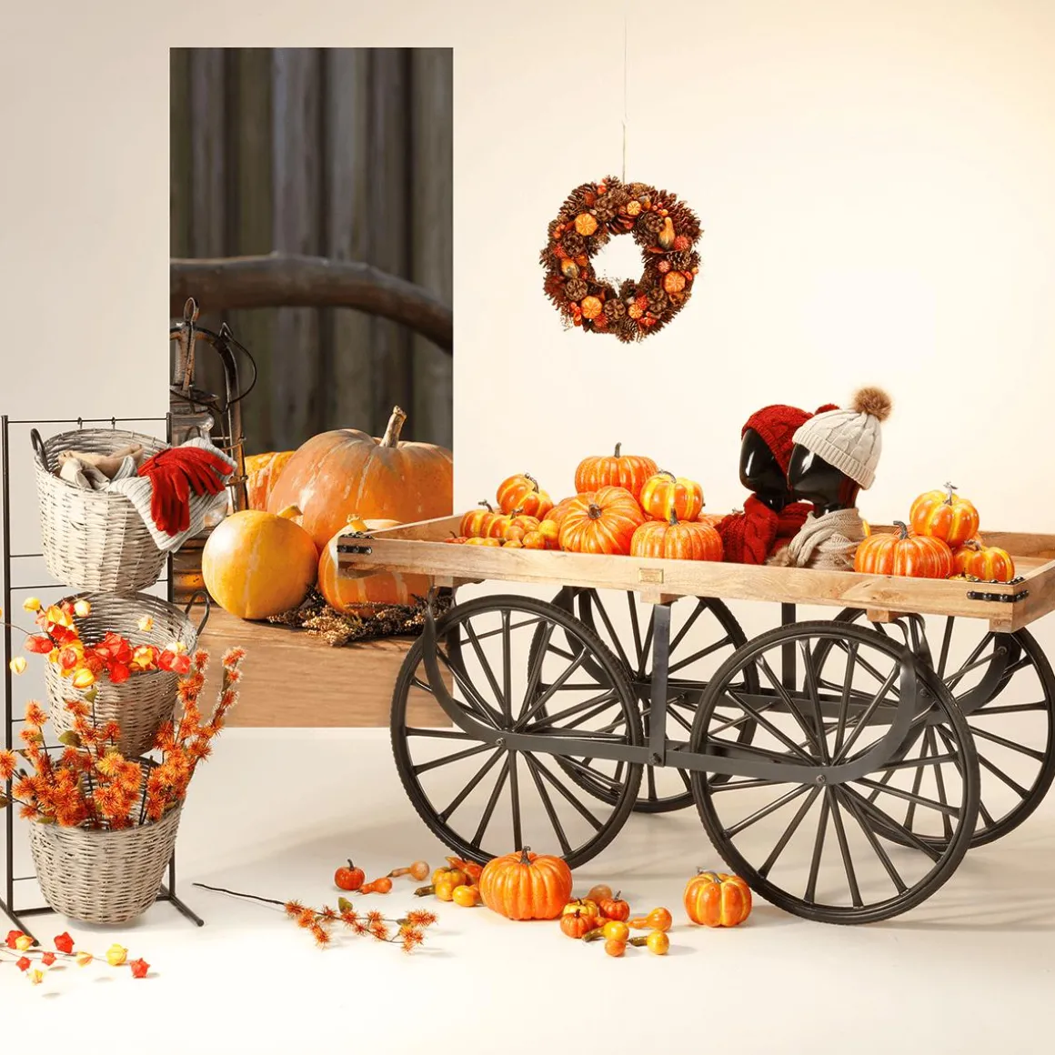 Schwer Entflammbarer Stoffbanner "Kürbisse Mit Laterne" Aus Fahnenstoff 75 X 180 Cm