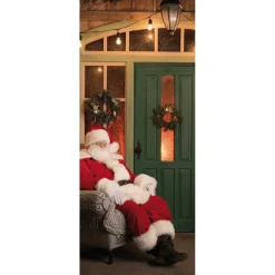 Schwer Entflammbarer Stoffbanner "Weihnachtsmann Im Sessel" Aus Fahnenstoff 75 X 180 Cm