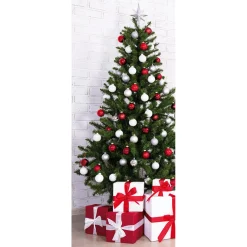 Schwer Entflammbarer Stoffbanner "Weihnachtsbaum In Rot-weiß" Aus Fahnenstoff 75 X 180 Cm