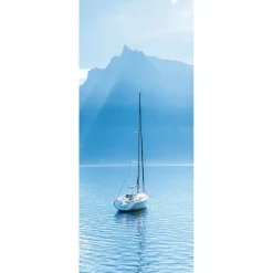 Schwer Entflammbarer Stoffbanner „Segelboot Vor Den Schweizer Alpen“ Aus Fahnenstoff 75 X 180 Cm